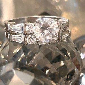 CZ 925 silver engagement/wedding ring set- size 8- NIB